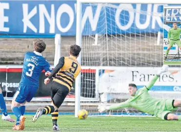  ??  ?? Liam Buchanan fires home Alloa’s winning goal