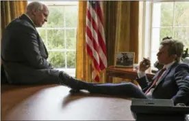  ?? MATT KENNEDY — ANNAPURNA PICTURES VIA AP ?? This image released by Annapurna Pictures shows Christian Bale as Dick Cheney, left, and Sam Rockwell as George W. Bush in a scene from “Vice.”