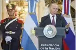  ??  ?? BUENOS AIRES: Russia’s President Vladimir Putin delivers a joint press conference with Argentina’s President Mauricio Macri (out of frame) at the Casa Rosada presidenti­al house in Buenos Aires, in the sidelines of the G20 Leaders’ Summit on Saturday. —AFP