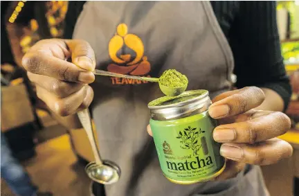  ?? DAMIAN DOVARGANES/THE ASSOCIATED PRESS ?? Drinking unsweetene­d matcha tea was a pleasant experience, says Joe Schwarcz, but adding matcha to desserts is just marketing gimmickry that does not make them any less sugar-laden.