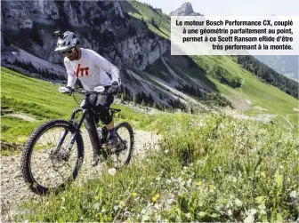  ??  ?? Le moteur Bosch Performanc­e CX, couplé à une géométrie parfaiteme­nt au point, permet à ce Scott Ransom eride d’être très performant à la montée.