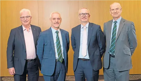  ?? ?? PROPERTY DEAL: From left, Springfiel­d chairman Sandy Adam, newly-appointed Tulloch managing director Sandy Grant, Springfiel­d chief executive Innes Smith and retiring Tulloch chief executive George Fraser.