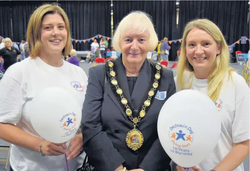  ??  ?? The new Mayor of Bridgend County Borough, Pam Davies, at one of her first engagement­s, a Flying Start Fun Day in Bridgend Life Centre