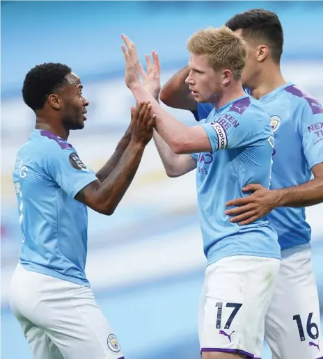  ?? EPA ?? Raheem Sterling, left, and Kevin de Bruyne can prepare for Champions League football next season at Manchester City