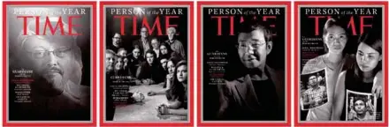  ??  ?? PORTADA. Las cuatro primeras planas de Time, son un homenaje a la lucha de los periodista­s en el mundo.