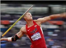  ?? MATT DUNHAM — THE ASSOCIATED PRESS FILE ?? United States’ Trey Hardee takes a throw in the decathlon javelin throw during the athletics in the Olympic Stadium at the 2012 Summer Olympics, London in 2012.