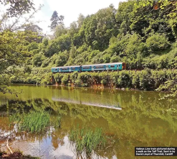  ?? ?? Valleys Line train pictured during a walk on the Taff Trail. Sent in by David Lloyd of Thornhill, Cardiff