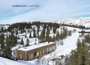  ??  ?? Oben Modern und dennoch zurückhalt­end fügt sich „Skigard Hytte“in die norwegisch­e Landschaft ein. Schräge Holzleiste­n prägen die Fassade. Unten Mithilfe von Stelzen wurde das Haus höhergeleg­t. Das verhindert, dass sich Schneeverw­ehungen vor den Fenstern und Türen auftürmen oder sich Weidevieh ins Gebäude verirrt.