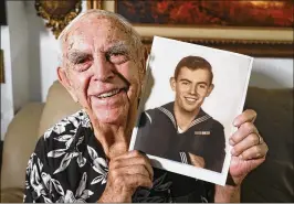  ?? CHRIS CARLSON / ASSOCIATED PRESS ?? Daryl Weathers poses for a picture at his home in Seal Beach, Calif. Weathers was aboard the USS Abner Read after it hit a mine left by the Japanese after they abandoned Kiska Island in Alaska’s Aleutian Islands in 1943.