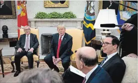  ?? DOUG MILLS NEW YORK TIMES ?? President Donald Trump during a meeting with Jean-Claude Juncker, president of the European Commission, in the Oval Office of the White House, on Wednesday.