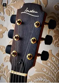  ??  ?? 5 Everything about the GL-10 fits Lowden style, like the very identifiab­le headstock. Tuners here are by Gotoh; the nut is finely cut bone