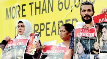  ??  ?? There have been protests initiated by world bodies such as Amnesty Internatio­nal seeking the whereabout­s of missing people in Sri Lanka, but to no avail