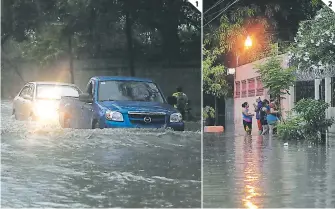  ?? FOTO: EL HERALDO ?? (1) Las fuertes lluvias inundaron las principale­s calles de San Pedro Sula. (2) Varias colonias de la capital industrial del país se vieron afectadas por el fenómeno.