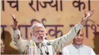  ?? (Adnan Abidi/Reuters) ?? INDIA’S PRIME MINISTER Narendra Modi addresses supporters at BJP headquarte­rs in New Delhi on March 12.