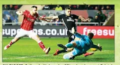  ??  ?? ON TARGET: Fulham’s Aleksandar Mitrovic, above, at Bristol City, while Kasey Palmer strikes late for Derby County