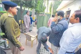  ?? SONU MEHTA/HT PHOTO ?? Delhi police personnel search a man during his visit to Janta Darbar at Delhi chief minister Arvind Kejriwal's residence on Tuesday.