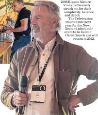  ??  ?? Centre stage . . . Sam Neill speaks at the Pinot Noir Celebratio­n.