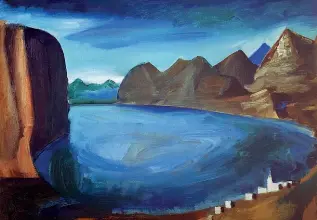  ??  ?? Il «Lago» di Mario Sironi, 1926, una delle 51 opere esposte al Museo di Verbania
Ritorno all’ordine