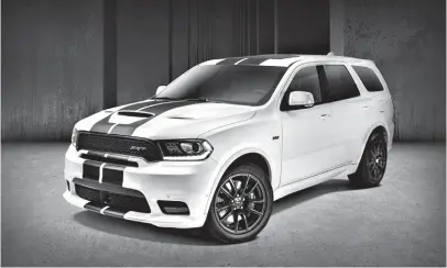  ?? Photo courtesy of Dodge ?? ■ New dual-center exterior stripes are tailored to emphasize the functional yet aggressive exterior designs of the 2018 Dodge Durango R/T and SRT models.