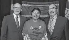  ?? • THE TELEGRAM JOE GIBBONS ?? The three commission­ers for the inquiry after the formal proceeding­s on Thursday afternoon — (from left) Mike Devine, Anastasia Qupee and James Igloliorte.