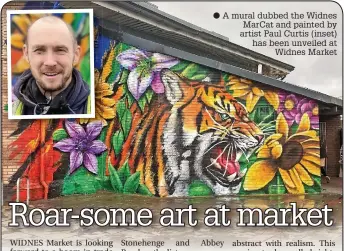  ?? ?? ● A mural dubbed the Widnes MarCat and painted by artist Paul Curtis (inset) has been unveiled at Widnes Market