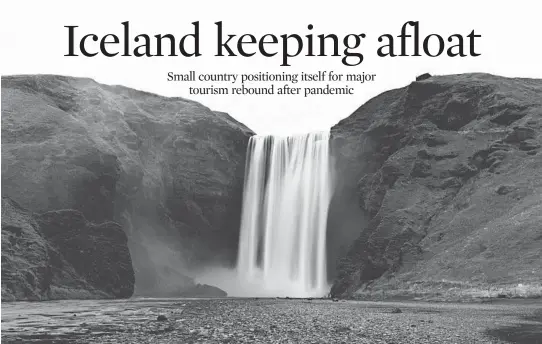  ?? BARA KRISTINSDO­TTIR/THE NEW YORK TIMES PHOTOS ?? The Skogafoss waterfall near Skogar, Iceland, one of the country’s most popular sites.