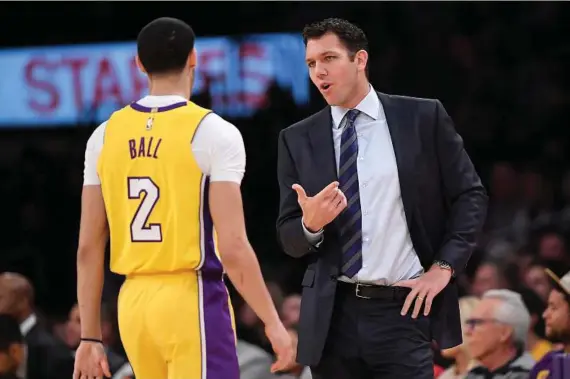  ?? Mark J. Terrill / Associated Press ?? Lakers coach Luke Walton has to coach rookie Lonzo Ball while absorbing broadsides from his father.