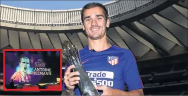  ??  ?? PREMIADO. Griezmann, sonriente, al ser nombrado como mejor jugador de la pasada Europa League.