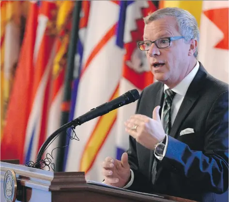  ?? TROY FLEECE ?? Premier Brad Wall raised the issue of SaskTel’s future Tuesday when he talked about possible offers for the Crown corporatio­n.