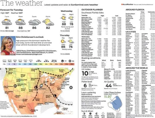  ??  ?? High pressure is the dominant weather feature today. Some mid-level drier air and weak shear will limit thundersto­rm developmen­t.