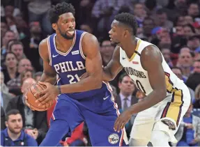  ?? ERIC HARTLINE/USA TODAY SPORTS ?? Through 25 games Joel Embiid has averaged 27 points and 13.4 rebounds, a combinatio­n not matched in more than 30 years.