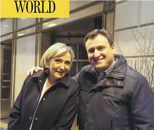  ?? DENIS FRANCESKIN ?? Denis Franceskin, National Front’s candidate in North America, with French presidenti­al candidate Marine Le Pen.