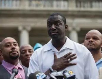  ?? ANDREW BURTON/GETTY IMAGES FILE PHOTO ?? Raymond Santana, left, Yusef Salaam, centre, and Kevin Richardson, three of the five men wrongfully convicted of raping a woman in Central Park in 1989. The men settled with New York City for approximat­ely $40 million (U.S.).