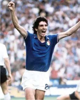  ??  ?? Italy’s hero and World Cup top scorer Paolo Rossi celebrates after scoring the opener in the final. Photo: FIFA