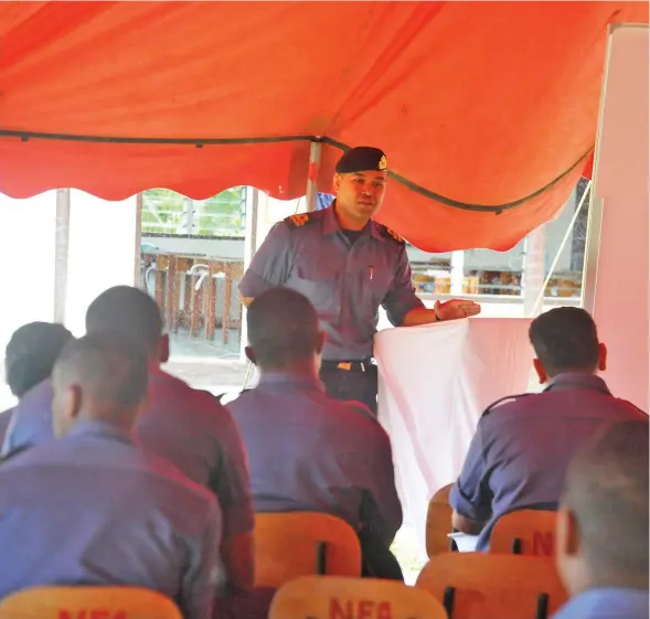  ?? Photo: RFMF Media Cell ?? An RFMF naval officer addressing naval personnel during the gender awareness programme on Thursday, July 11, 2019.