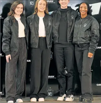  ?? Robert Sabo ?? STARGAZING: Gotham FC, the reigning National Women’s Soccer League champions, introduced winter acquisitio­ns of standouts (from left) Rose Lavelle, Emily Sonnett, Tierna Davidson and Crystal Dunn at a press conference on Friday in Manhattan.