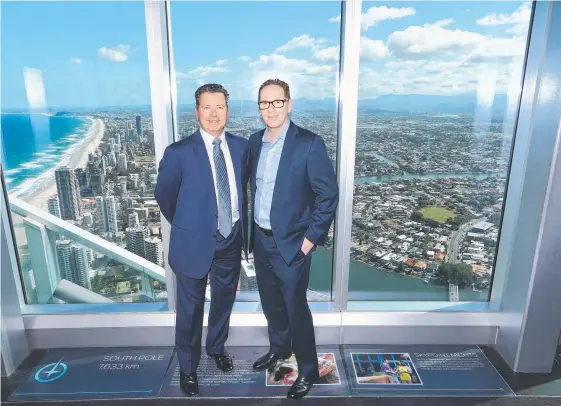  ?? Picture: GLENN HAMPSON ?? New BPS CEO Iain Dunstan and George Lawson, from Alipay, at the launch of the payment app at Skypoint at Q1, Surfers Paradise.