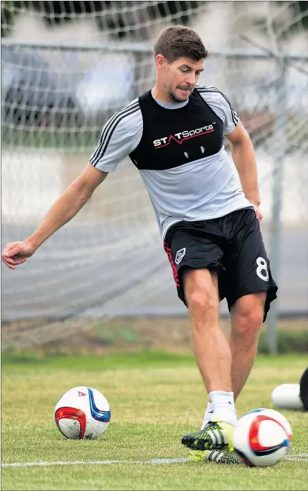  ?? — GETTY IMAGES FILES ?? Former Liverpool and England Internatio­nal soccer star Steven Gerrard trains with his new teammates from Major League Soccer’s LA Galaxy during a practice in Carson, Calif. Tuesday.