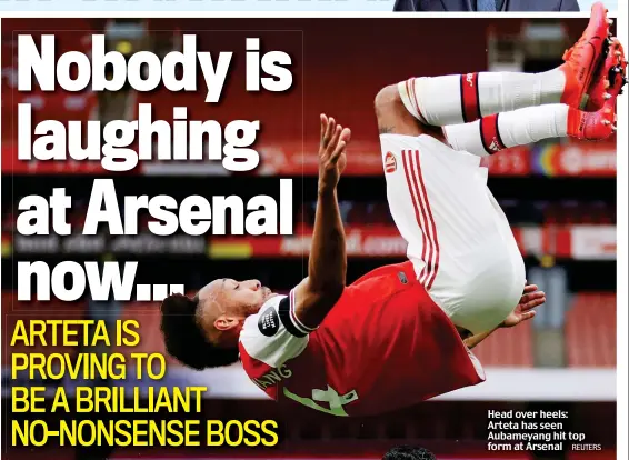  ?? REUTERS ?? Head over heels: Arteta has seen Aubameyang hit top form at Arsenal