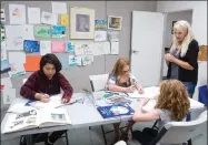  ??  ?? Instructor Jonelle Mauck supervises an after school art class Wednesday, Oct. 3 at Portervill­e Art Associatio­n’s Gallery on Main Street.