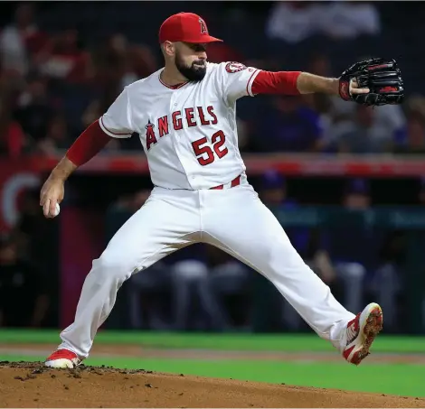  ?? SEAN M. HAFFEY/GETTY IMAGES ?? Matt Shoemaker, pictured last year with the Angels, is looking to re-establish himself as a solid major-league starter.