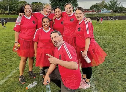  ?? Photo / Arthur Uden ?? One of the Te Awamutu AFC Waikato Cakes 5-a-side teams, the Red Flames.