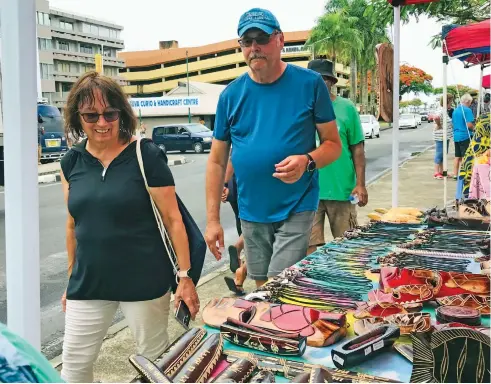  ?? Photo: Laisa Lui ?? Tourists who are passengers of the cruise liner AIDAmar on the streets of Suva on December 23, 2022.