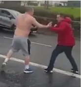  ??  ?? Fight: A still from the video of a brawl between two men outside a Galway Garda station earlier this month