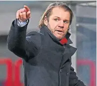  ??  ?? Hearts boss Robbie Neilson points the way ahead