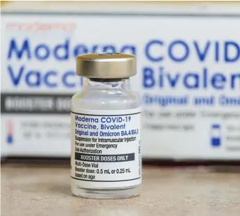  ?? GETTY IMAGES FILE ?? A vial of the Moderna COVID-19 bivalent vaccine.