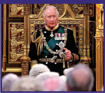  ?? ?? ROLES: Charles delivers this year’s Queen’s Speech during the opening of Parliament