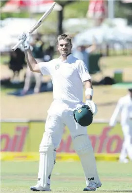  ?? Picture: Gallo Images ?? TON-UP. Proteas opener Aiden Markram celebrates reaching his century on day one of the second Test yesterday.