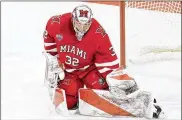  ?? MIAMI UNIVERSITY ATHLETICS ?? Sophomore goaltender Ludvig Persson was Miami’s MVP last season as a freshman. The RedHawks open the season Saturday at Ferris State.