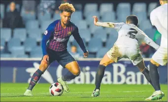  ?? FOTO: FCB ?? Konrad de la Fuente jugó sus primeros minutos con el filial azulgrana ante el Valencia en el Miniestadi